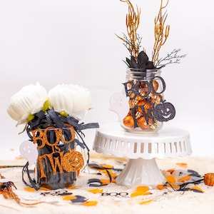 Halloween 2nd Birthday Centerpiece, Our little Boo Is Turning Two, Mason Jar Tags, 2nd Birthday Centerpiece, Little Boo, Set of 6