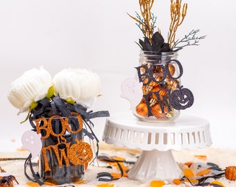 Halloween 2nd Birthday Centerpiece, Our little Boo Is Turning Two, Mason Jar Tags, 2nd Birthday Centerpiece, Little Boo, Set of 6