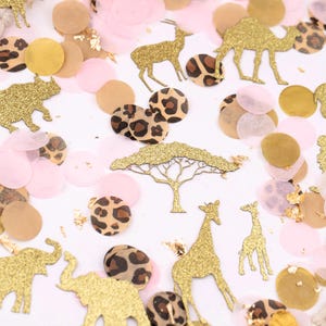 Roze safari babyshower voor meisje, safari dieren confetti voor babyshower of verjaardagsfeestje, jungle babyshower, wilde!