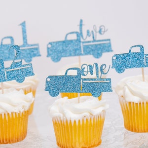Cupcake Toppers, Custom Cupcake Toppers, Cupcake Toppers Personalized, Winter Onederland Decorations Boy, 2nd Birthday, Little Blue Truck image 6