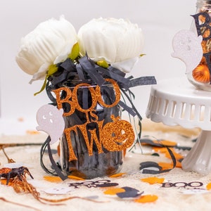 Halloween 2nd Birthday Centerpiece, Our little Boo Is Turning Two, Mason Jar Tags, 2nd Birthday Centerpiece, Little Boo, Set of 6 image 3