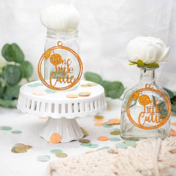 Our Little Cutie Is Turning One, 1st Birthday Girl,1st Birthday Boy, Cutie Birthday Party Decorations, Birthday Centerpiece, Set of 6 tags Il_570xn