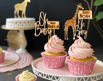Safari Baby Shower, Giraffe Cake Topper, Custom Cupcake Toppers, Jungle Baby Shower, Oh Baby