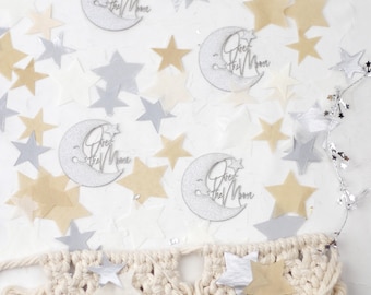 Over The Moon Baby Shower Decorations, Moon and Stars Baby Shower,Lunar Moon Baby Shower, Confetti