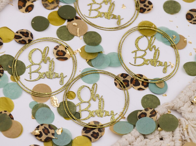 Safari Baby Shower Jungle Baby Shower Boy Baby Shower Oh Baby Confetti Green and Gold Baby Shower Decorations Gender Neutral
