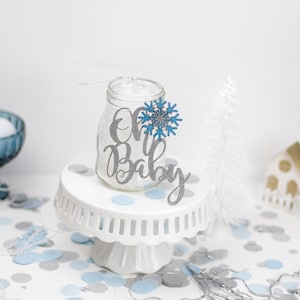 Oh Baby Winter Wonderland Baby Shower, Centerpiece, Winter Gender Reveal, Winter Baby Shower, Snowflake Centerpiece Set of 6