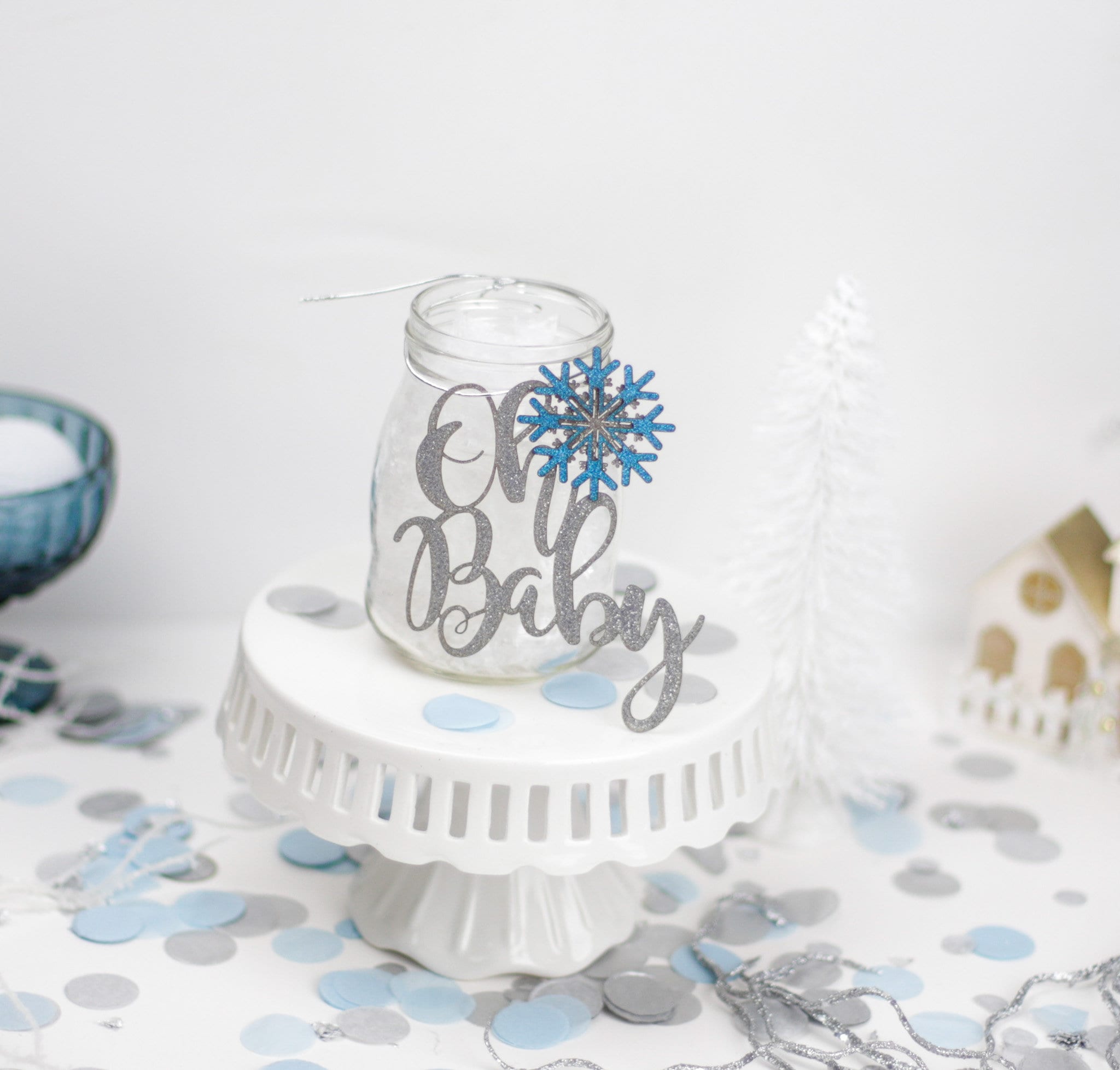 Oh Baby Winter Wonderland Baby Shower Centerpiece Winter Gender Reveal Winter Baby Shower Snowflake Centerpiece Set of 6