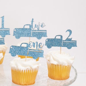 Cupcake Toppers, Custom Cupcake Toppers, Cupcake Toppers Personalized, Winter Onederland Decorations Boy, 2nd Birthday, Little Blue Truck image 8