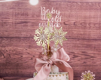 Winter Wonderland Baby Shower Decorations Girl, 1st Birthday Girl Centerpiece, Pink and Gold Snowflake, Baby It's Cold Outside