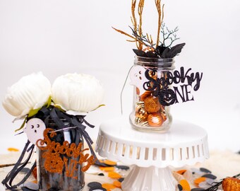 Halloween 1st Birthday Centerpiece, Spooky One, Mason Jar Tags, 1st Birthday Centerpiece, Spooky one Decor, Little Boo, Set of 6 tags