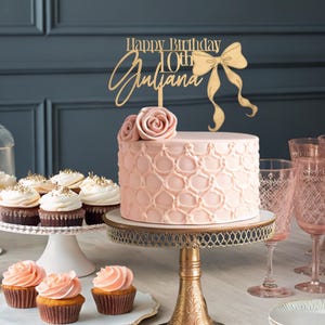 Happy Birthday Cake Topper, Birthday Custom Cake Topper Birthday Name, Bow Coquette Birthday, Customized Birthday Decoration