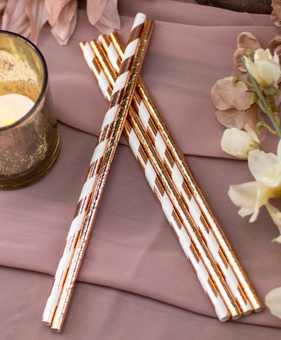 Paper Straws, Rose Gold Foil Paper Straws, Rose Gold Wedding, Rose Gold Baby Shower, Bridal Shower Decor, Rose Gold Party Decorations Il_570xn