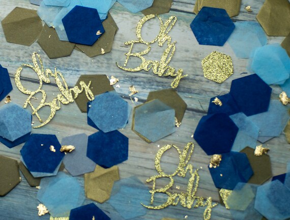 Baby Boy Shower Decorations, Oh Baby, Baby Boy Shower, Baby Shower Confetti, Baby Shower Decor, Navy Blue And Gold Baby Shower Decoration Il_570xn