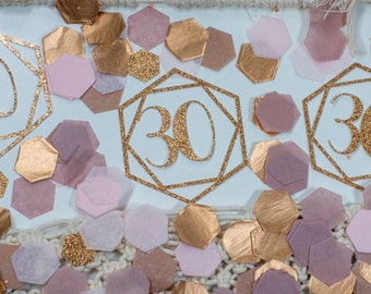 30th Birthday Decorations, 50th Birthday, Rose Gold Decorations, 30, Custom Confetti, Personalized Confetti, 21st Birthday, Copper, Hexagon