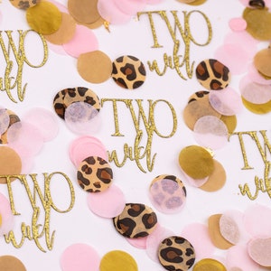 Two Wild, 2nd Birthday Girl, Pink Safari Birthday Decorations, Confetti, Safari Theme Birthday