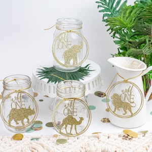 Wild One Birthday, 1st Birthday Decorations, Centerpiece, Jungle Party, Safari Theme Birthday, Safari Birthday, Mason Jar Tags