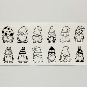 Set of 12 Gnomes Vinyl Decals Stickers Ornaments Tumblers Laptop Cell Phone Crafts