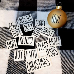 Set of 16 Christmas Vinyl Decals Rae Dunn Inspired Ornaments Religious Stickers