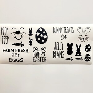 Sheet of Easter Vinyl Decals Stickers Bunnies Eggs set of 17