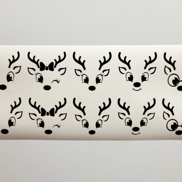 Set of 10 Reindeer Faces Vinyl Decals Stickers Christmas Ornaments Santa Rudolph