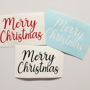 Set of 4 Merry Christmas Vinyl Decals Stickers Farmhouse Ornaments Tumblers