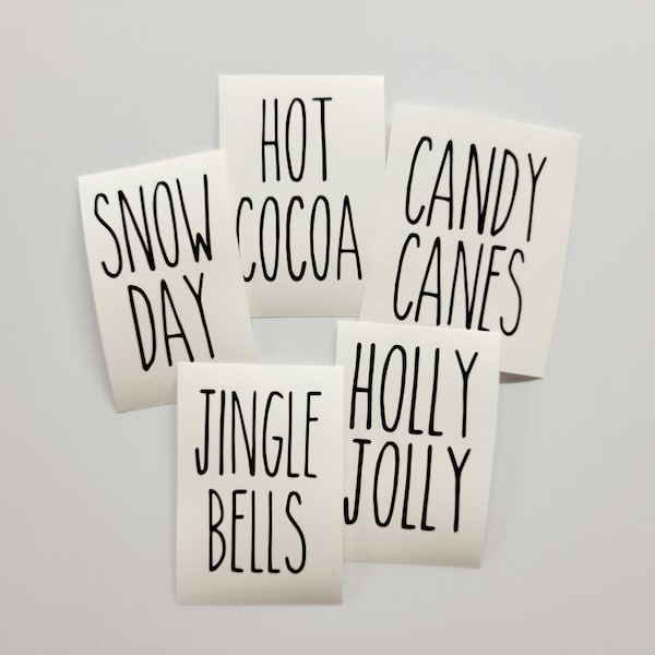 Set of 5 Winter Christmas Vinyl Decal Stickers Rae Dunn Inspired Font Tumbler Farmhouse