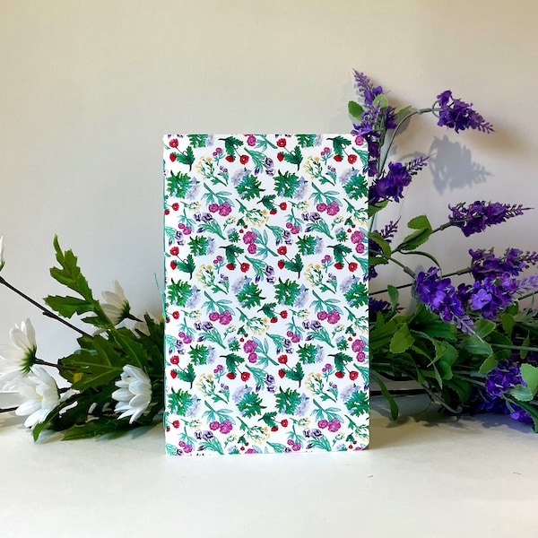 A5 Floral Pattern Hand-sewn Journal/Sketchbook, 5.25 inches by 8.25 inches, 75 lb Drawing paper, 40 pages (front and back)