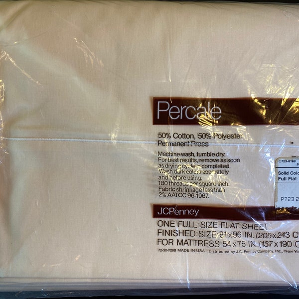 Vintage Sheet - Full Flat JC Penney Percale 50/50 Cotton/Poly Pale Camel/Light Beige NIP, free shipping, quilting fabric, eclectic