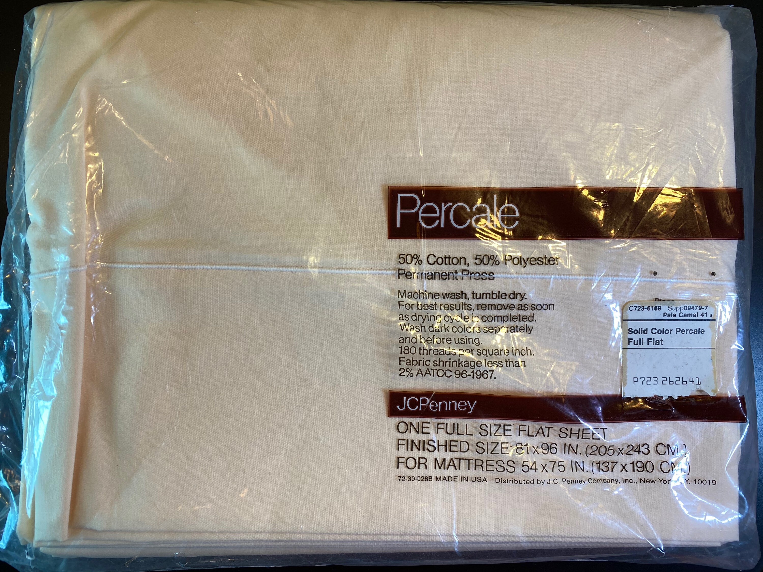 Vintage Sheet Full Flat JC Penney Percale 50/50 Cotton/poly Pale Camel