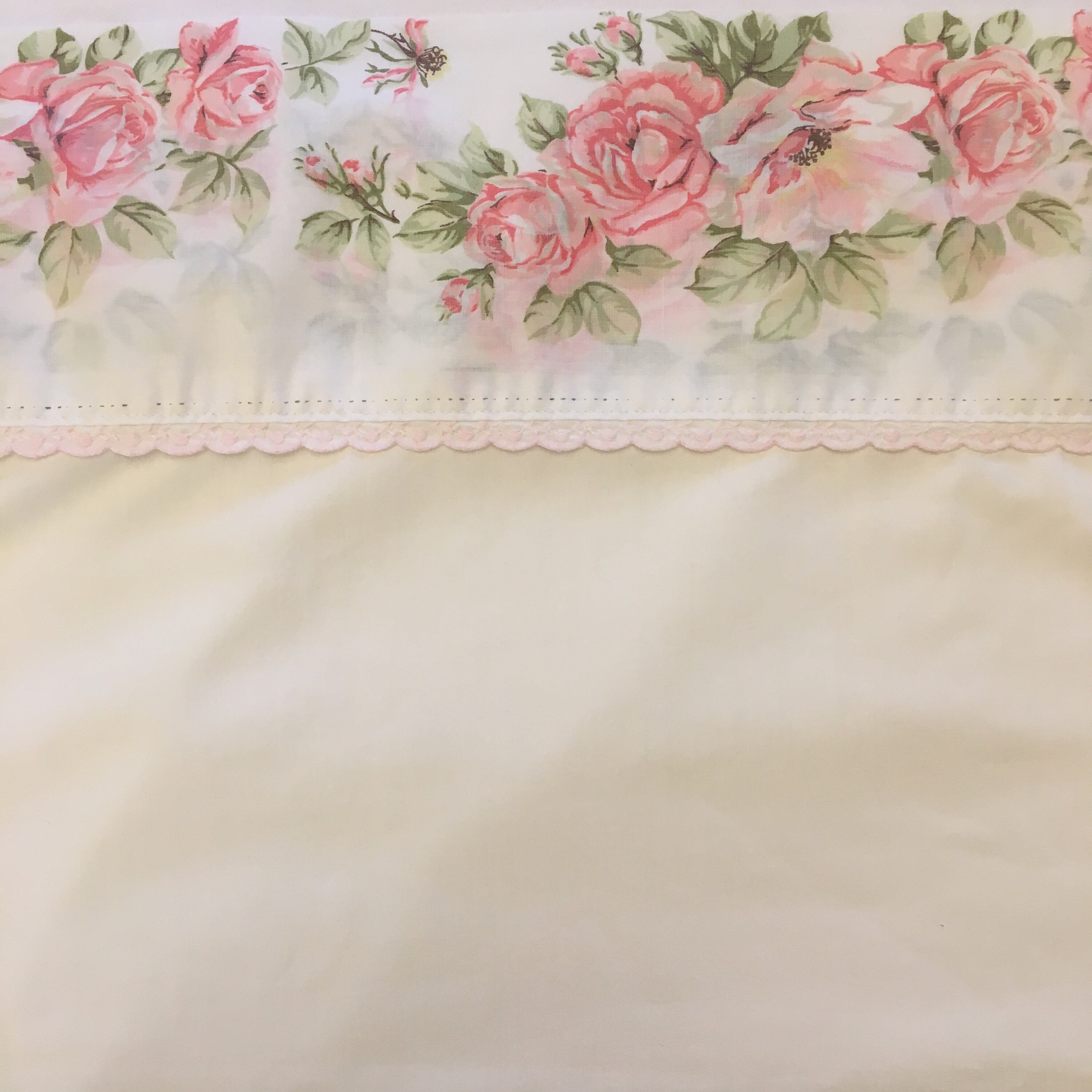 Vintage Sheet Full Flat White with Pink and Green Floral | Etsy