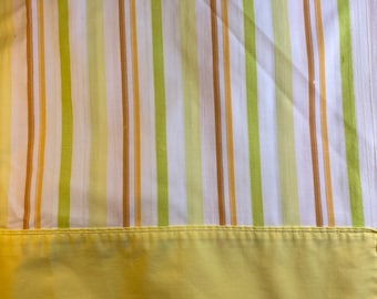 Sábana Vintage - Sábana Queen, rayas, blanco, naranja, verde, amarillo, verano, acolchado, tela, dormitorio, divertido
