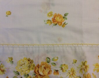 Vintage Pillowcase - One (1) Standard Pillowcase 50/50 Cotton/Polyester Yellow flowers floral, bouquet, blooming, decorative,