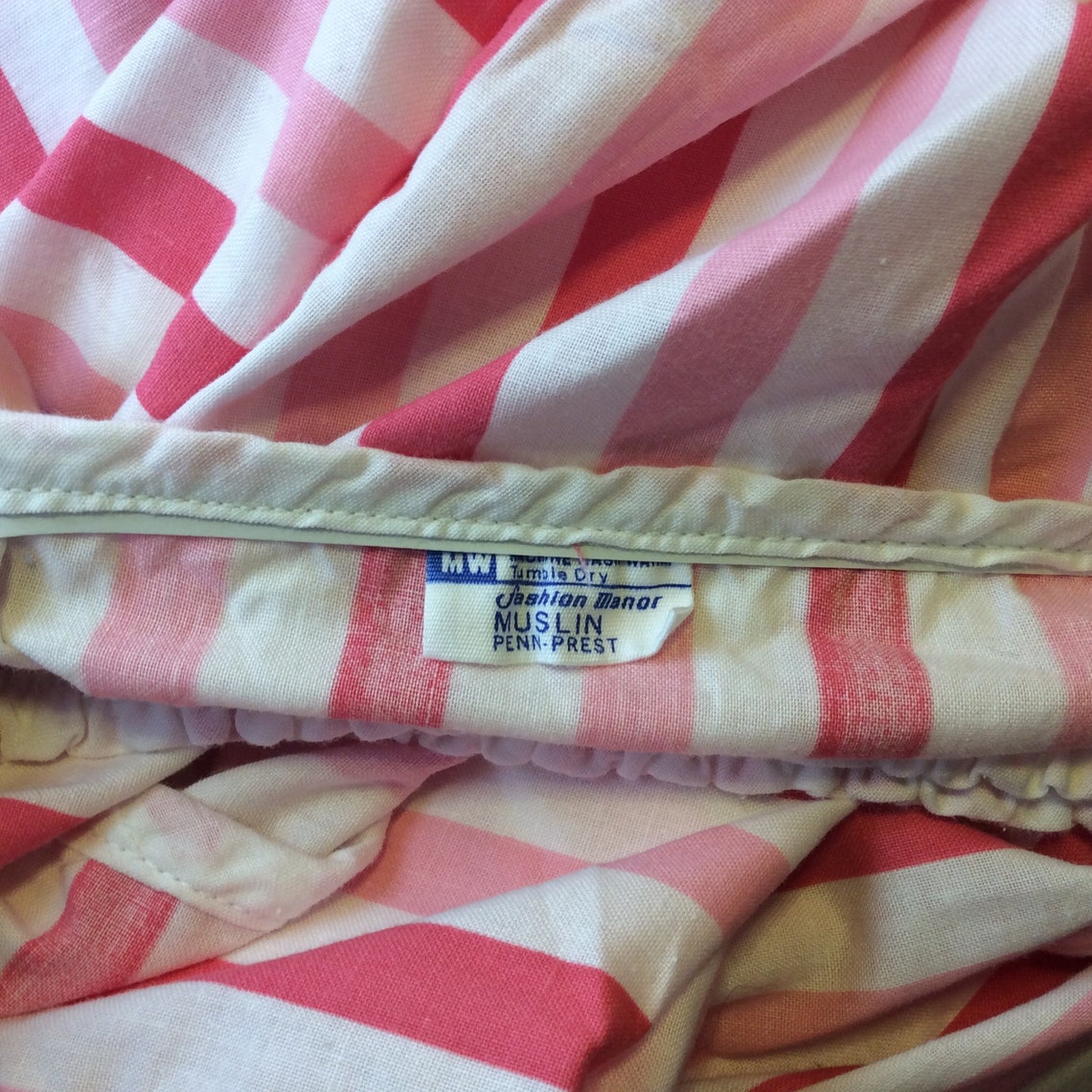 Vintage Sheet Twin Flat Muslin 50/50 cotton/Poly White Pink Etsy
