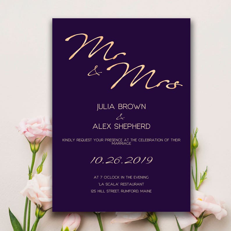 Purple and Gold Wedding template Elegant Wedding Invitation Etsy