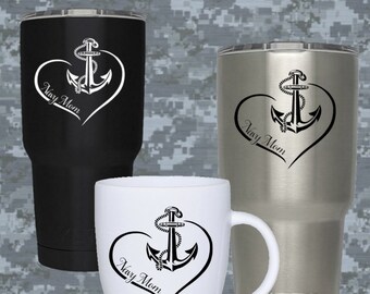 3.25" NAVY MOM heart Vinyl Decal Sticker, Great for Tumblers, Cups, Tablets, Laptops, Cell Phones, Vehicle Windows!