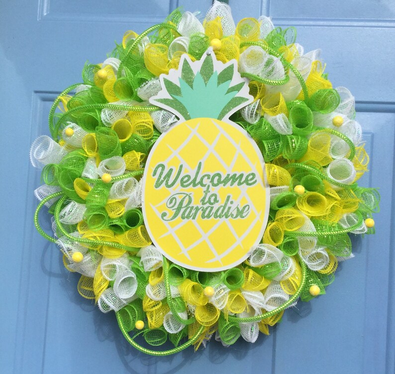 Summer pineapple front door wreath beach wreath spring pineapple wreath pineapple wreath summer wreath deco mesh wreath