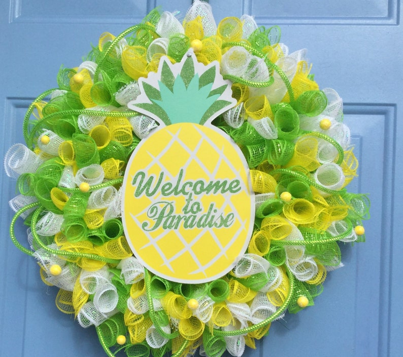 Summer pineapple front door wreath beach wreath spring pineapple wreath pineapple wreath summer wreath deco mesh wreath