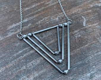 Silver Triangles long layering Necklace