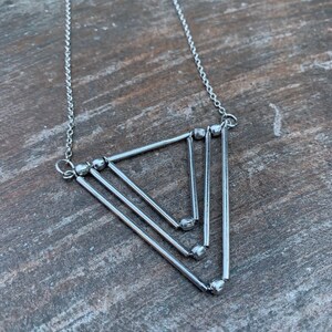 Silver Triangles long layering Necklace