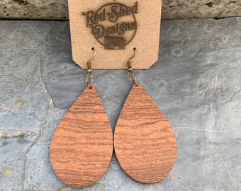 Rosewood Teardrop Earrings with Jupiter Grain – Boho Chic Statement Earrings, Minimalist Natural Jewelry, Sustainable Earthy Aesthetic
