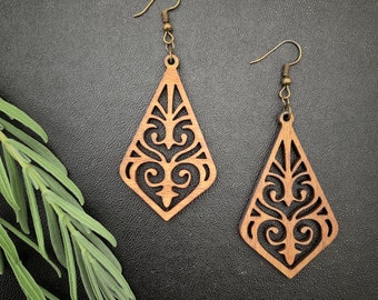 Natural Diamond Shape Birchwood Earrings - Lightweight Boho Jewelry for Her - Eco Friendly Gift
