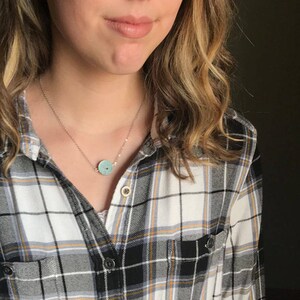 Concrete Circle Tinted with Turquoise on Stainless Steel Chain, Natural, Boho, Minimalist Layering Necklace