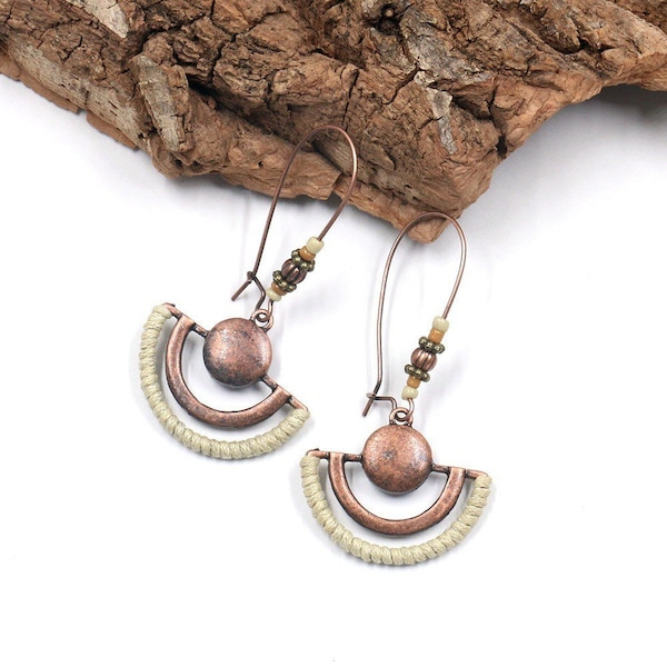 Antique Copper Bohemian Drop Earrings with String