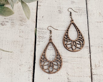 Bohemian Lightweight Wood Geometric Teardrop Earrings