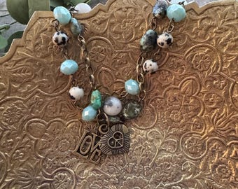 Boho Beaded Love Bracelet  - Vintage Style Multi-Strand Bracelet with Love & Peace Heart Charms