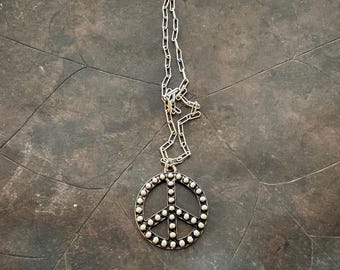Hippie Silver Bubble Peace Sign Necklace, Adjustable  Layering Necklace