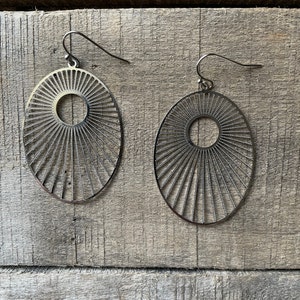 Silver Sunburst Retro Style Earrings, Boho, Trendy Earrings