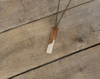 Handcrafted Rosewood & Concrete Bar Necklace | Simple Straight Pendant | Natural Geometric Jewelry | Modern Minimalist Everyday Accessory