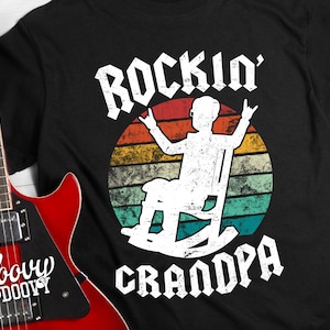 Rockin&#39; Grandpa Shirt, Funny Rock N Roll Rocking Chair. Birthday or Christmas gift for any rock music loving Grandpa.