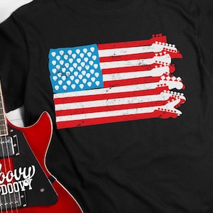 American Flag Guitar Shirt, 4th of July USA Guitar Necks, Perfect Gift for Guitar Players and American Music Lovers